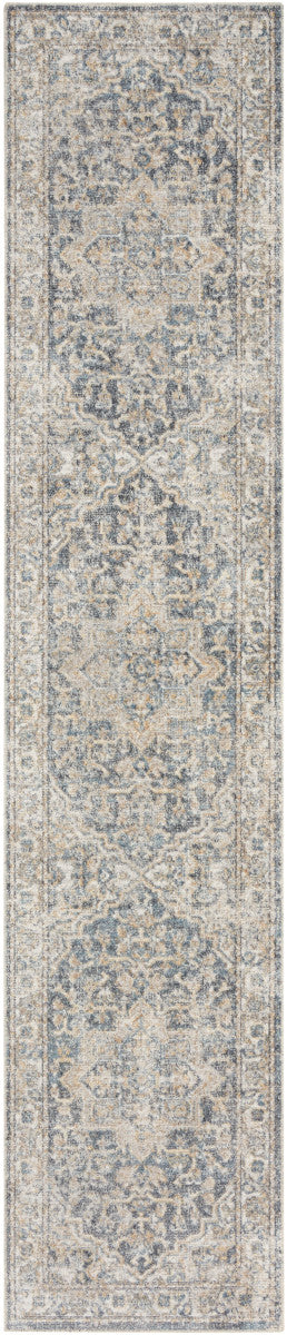 Nourison Astra Grey & Blue Pet Friendly Machine Washable Rug - 2'2" x 8'