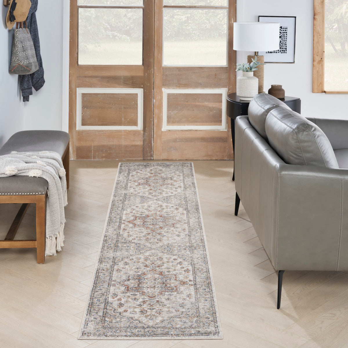 Nourison Astra Grey & Multicolor Pet Friendly Machine Washable Rug - Room Scene