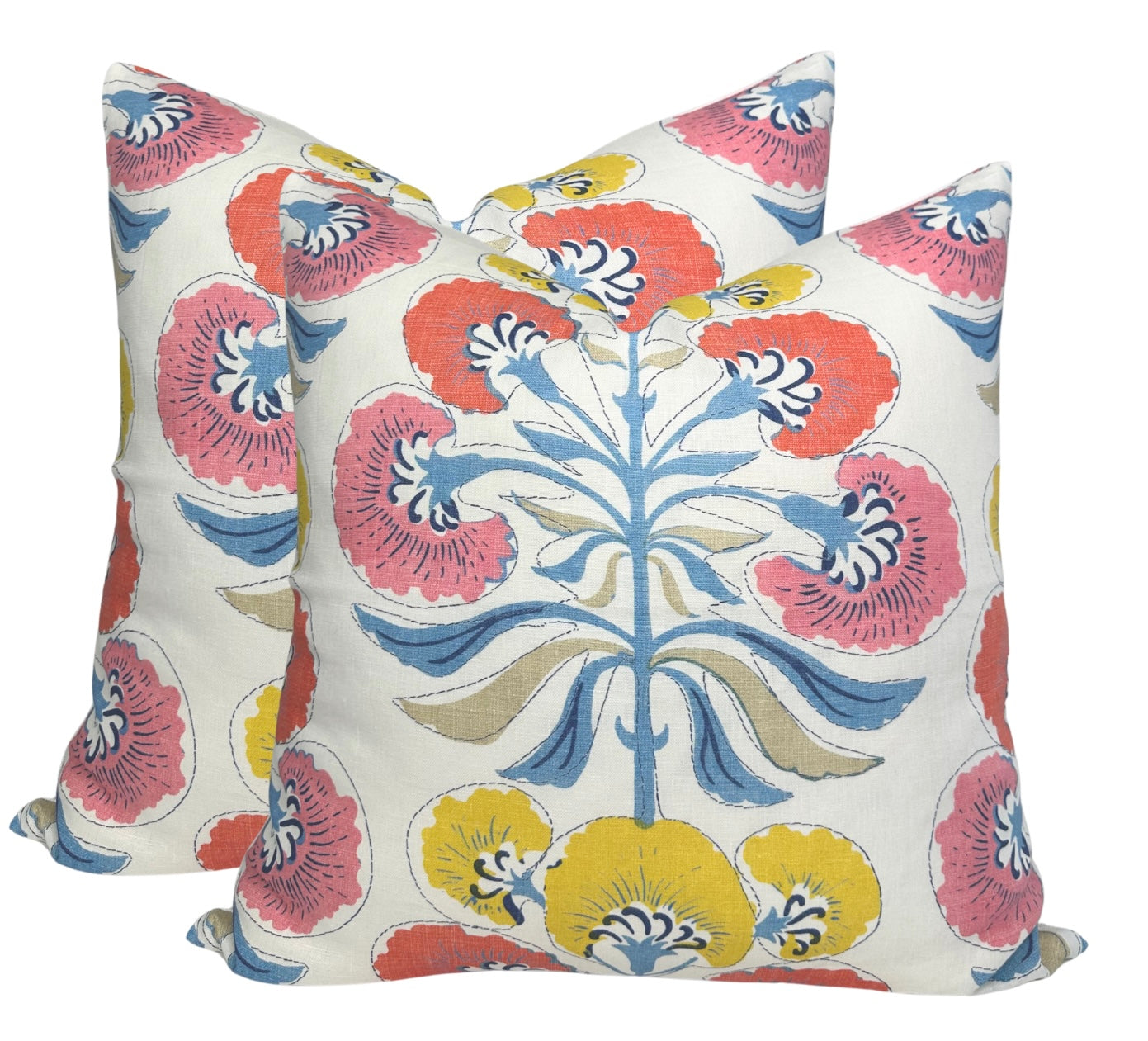 Tybee Tree Pillow in Coral + Yellow