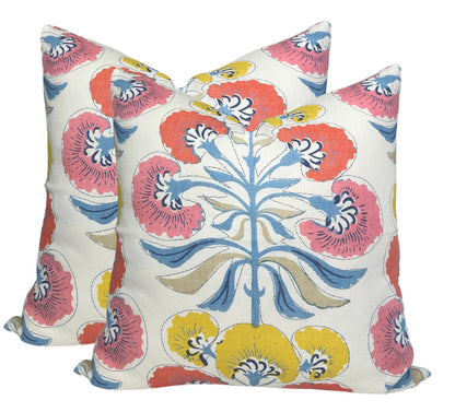 Tybee Tree Pillow in Coral + Yellow