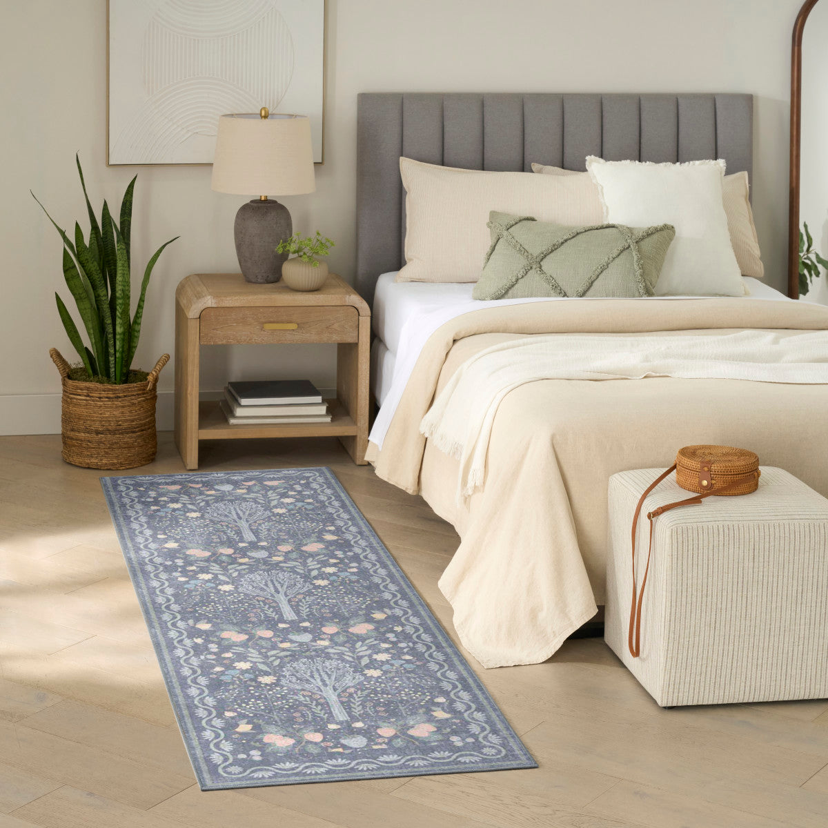 Nourison Botanical Blue & Multicolor Machine Washable Rug - Room Scene