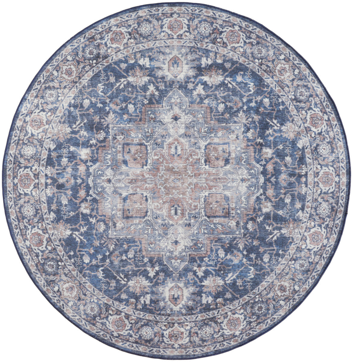 Nourison New Concept Ivory & Navy Machine Washable Rug - 7'10" Round