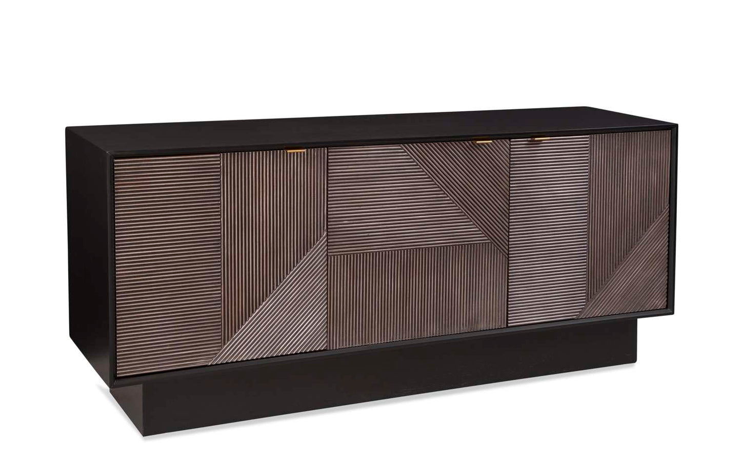 Beader 32" Three Door Cabinet with Storage Shelves, Black and Bronze - Angle