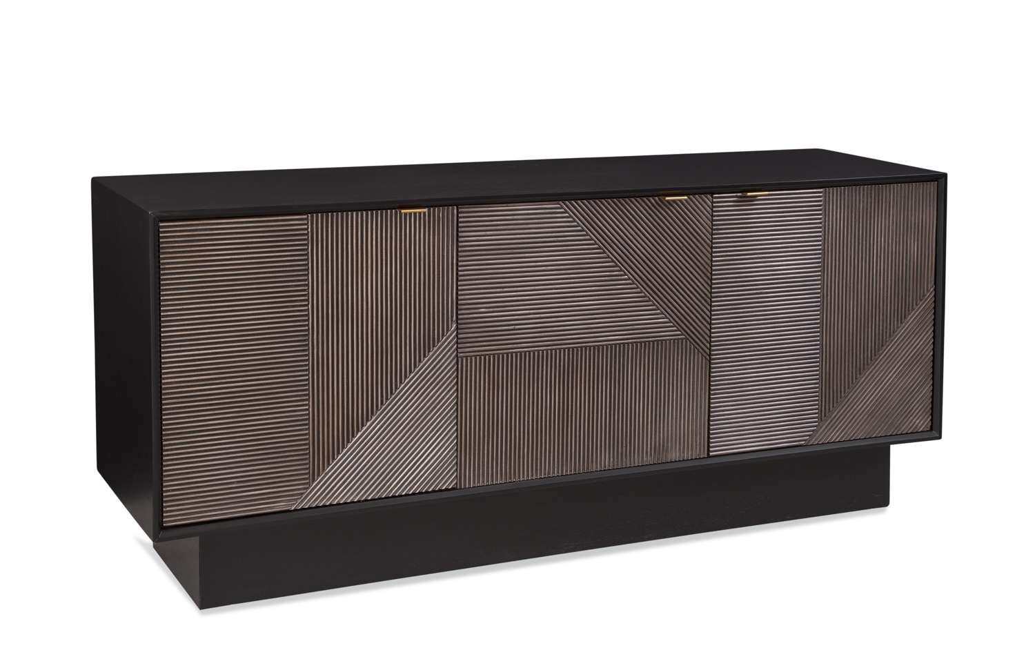 Beader 32" Three Door Cabinet with Storage Shelves, Black and Bronze - Angle