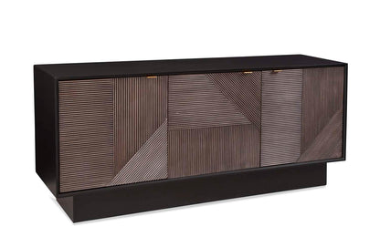 Beader 32" Three Door Cabinet with Storage Shelves, Black and Bronze - Angle