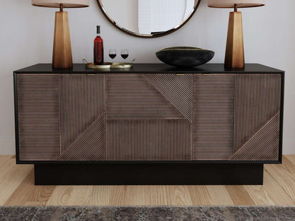 Beader 32" Three Door Cabinet with Storage Shelves, Black and Bronze - Room Scene