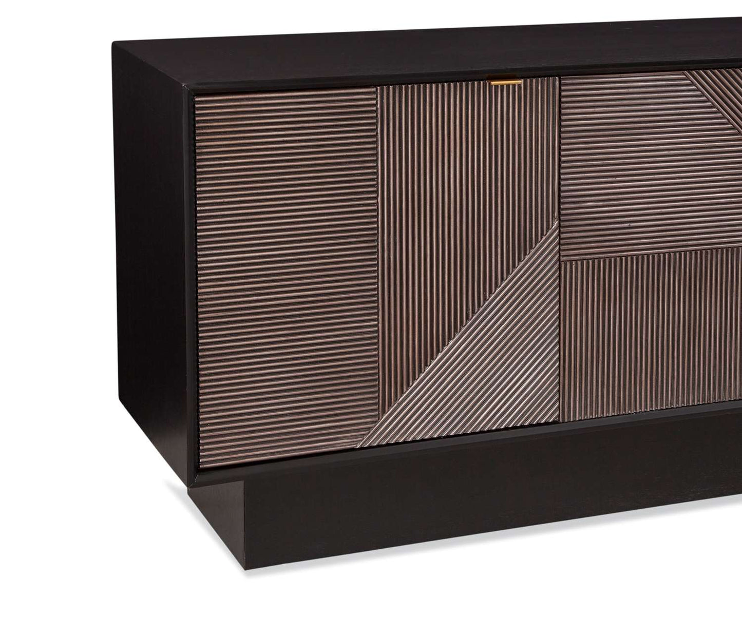 Beader 32" Three Door Cabinet with Storage Shelves, Black and Bronze - Detail