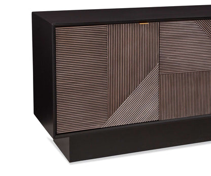 Beader 32" Three Door Cabinet with Storage Shelves, Black and Bronze - Detail