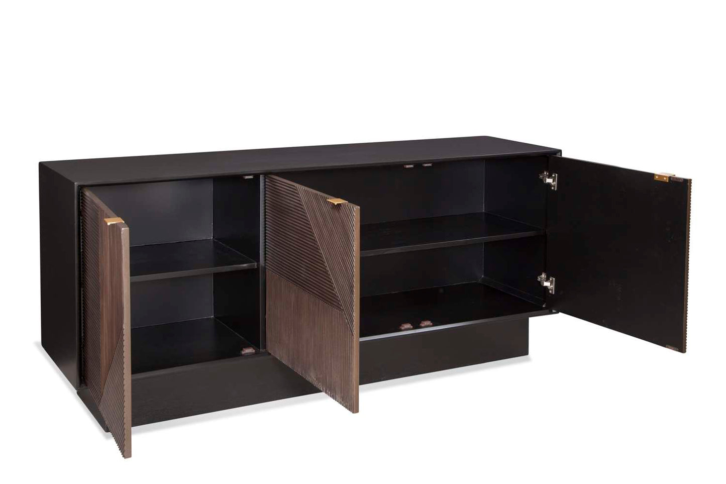 Beader 32" Three Door Cabinet with Storage Shelves, Black and Bronze - Additional