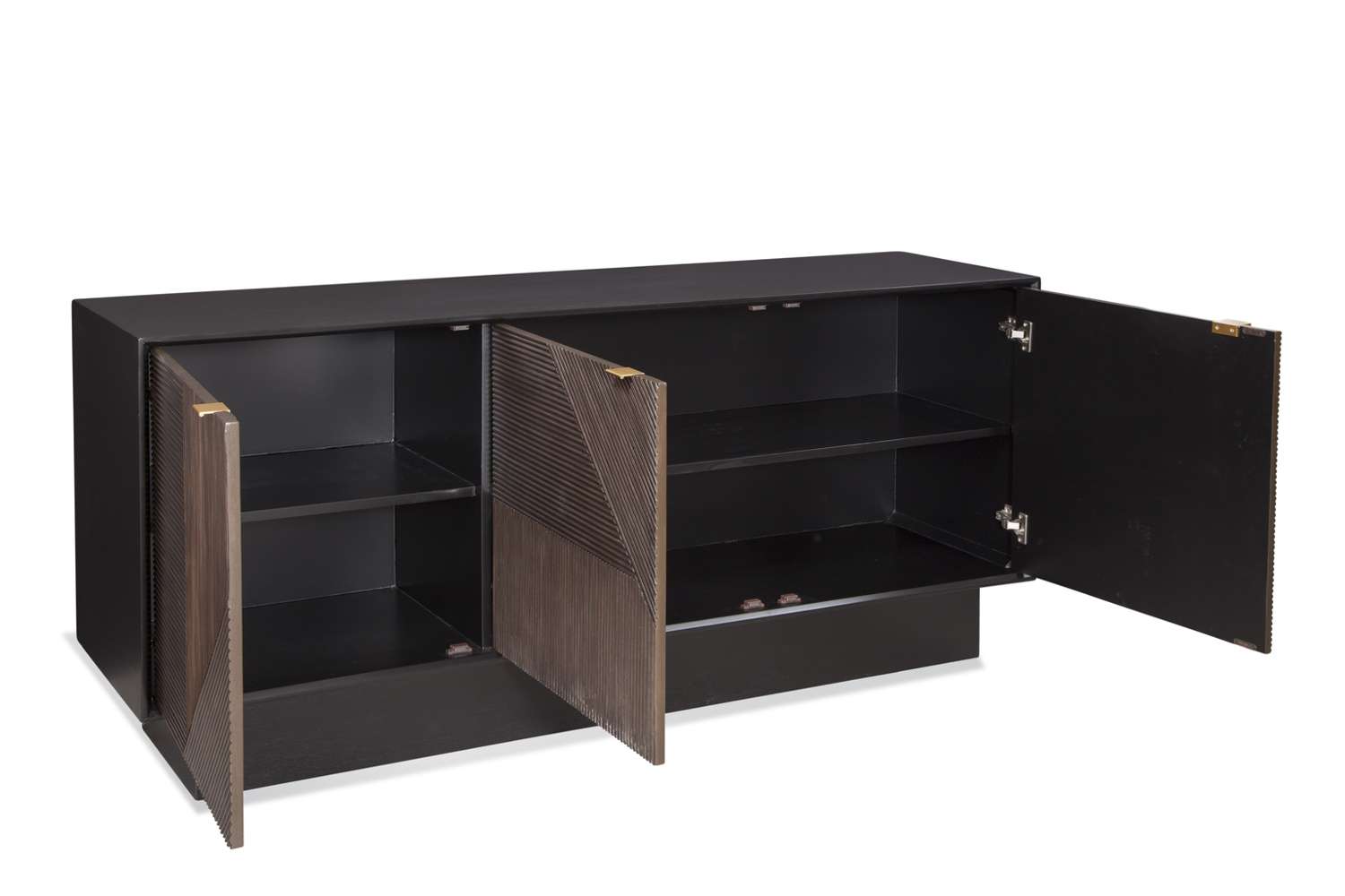 Beader 32" Three Door Cabinet with Storage Shelves, Black and Bronze - Additional