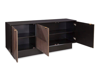 Beader 32" Three Door Cabinet with Storage Shelves, Black and Bronze - Additional