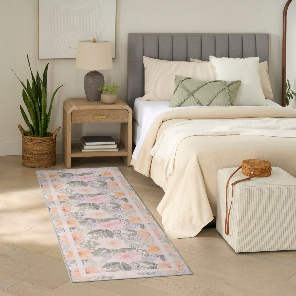 Nourison Botanical Beige & Multicolor Machine Washable Rug - Room Scene