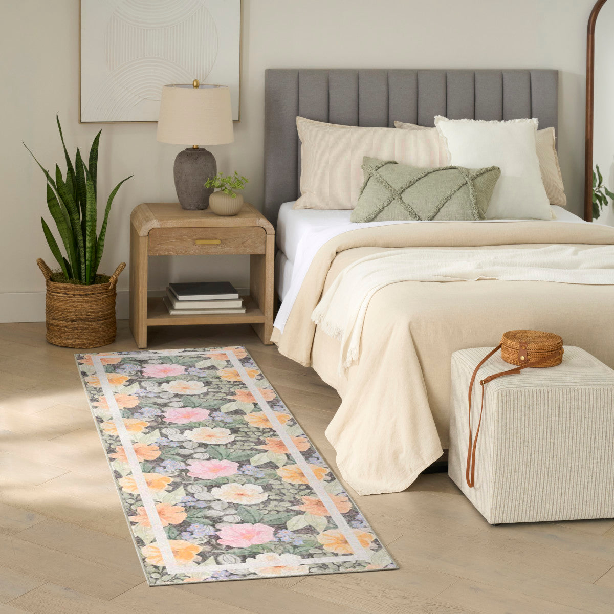 Nourison Botanical Charcoal & Multicolor Machine Washable Rug - Room Scene