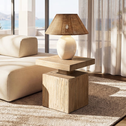 Calder Solid Square Reclaimed Elm Block Plinth Side Table