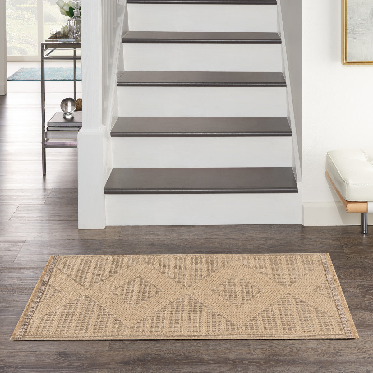 Nourison Jute Loom Woven Natural & Beige Machine Washable Rug - Room Scene