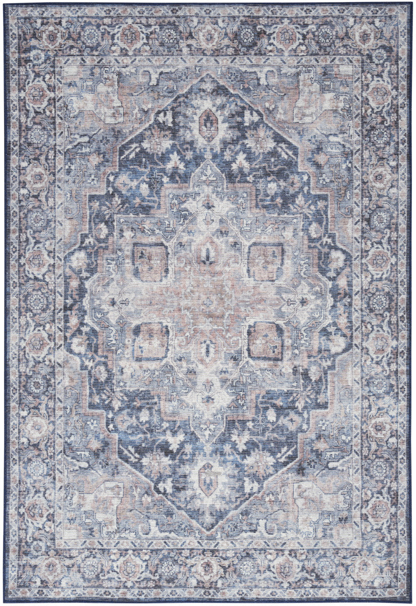 Nourison New Concept Ivory & Navy Machine Washable Rug - 5'3" x 7'3"