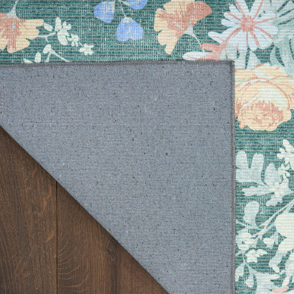 Nourison Botanical Green & Multicolor Machine Washable Rug - Corner