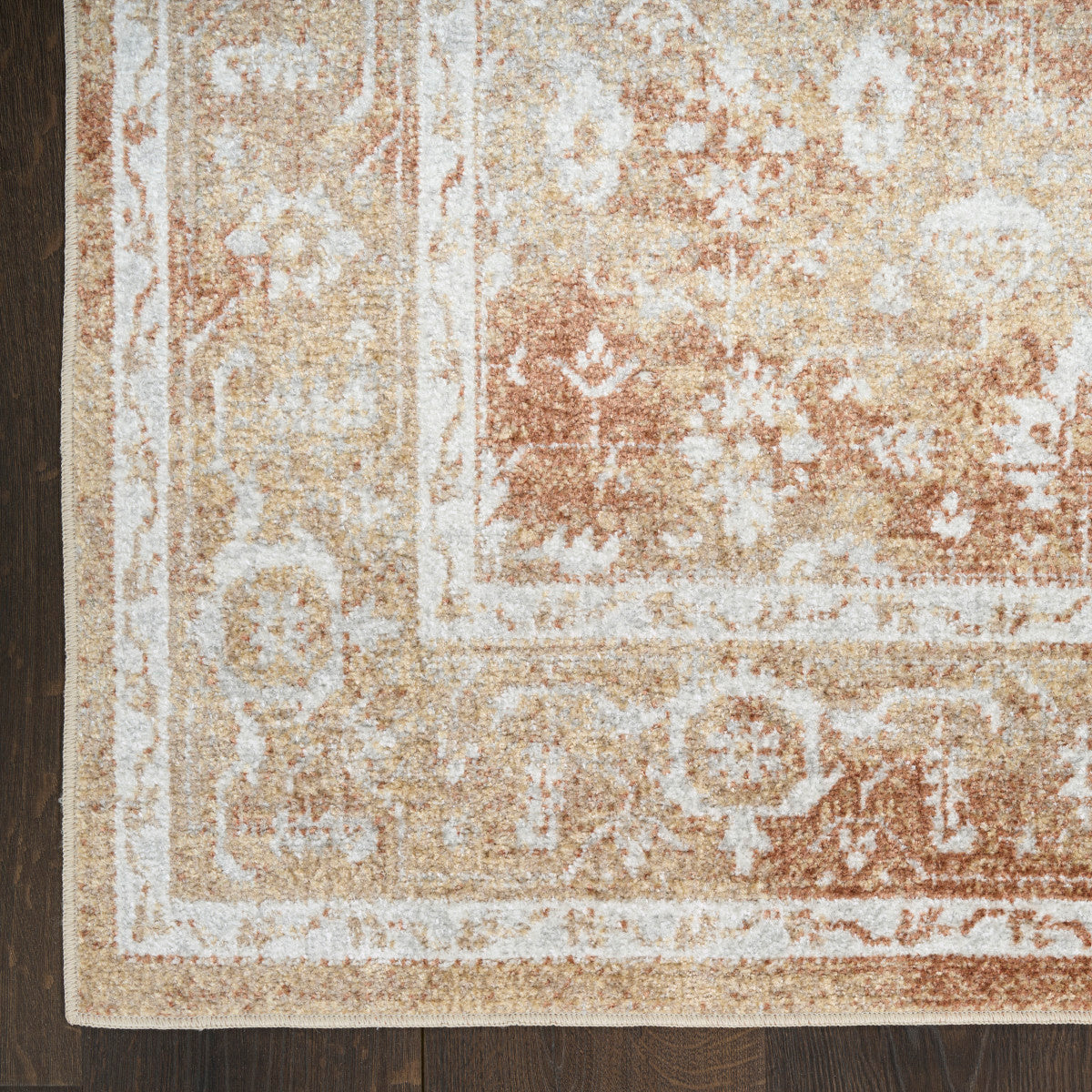Nourison Astra Rust & Multicolor Pet Friendly Machine Washable Rug - Corner