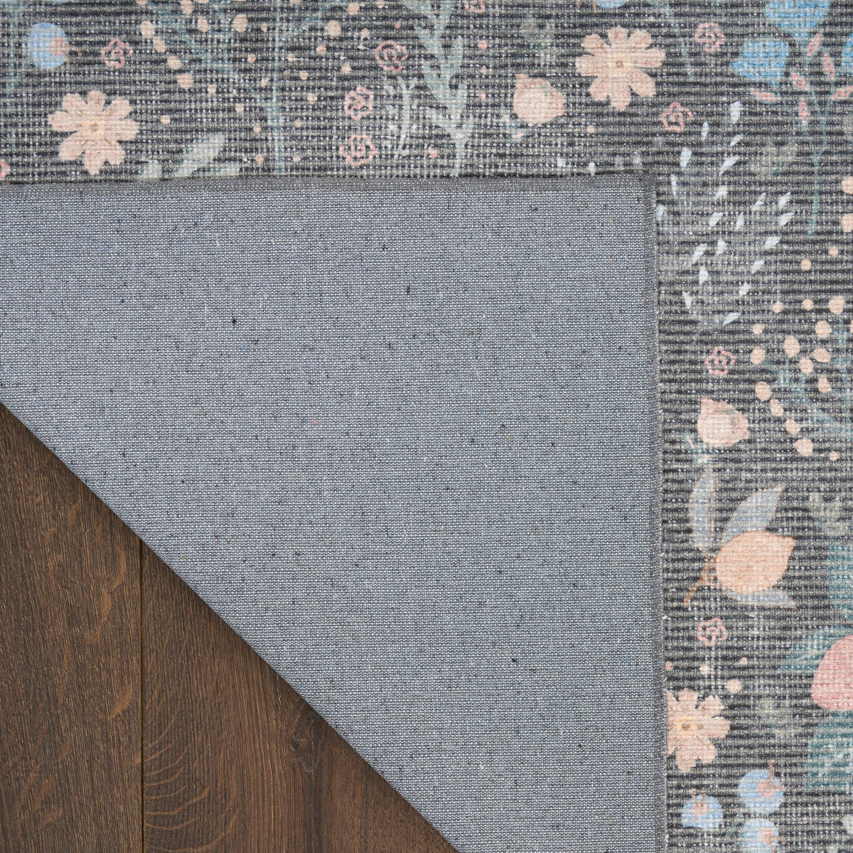 Nourison Botanical Charcoal & Multicolor Machine Washable Rug - Corner