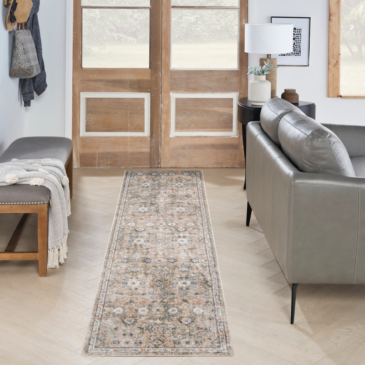 Nourison Astra Silver & Taupe Pet Friendly Machine Washable Rug - Room Scene
