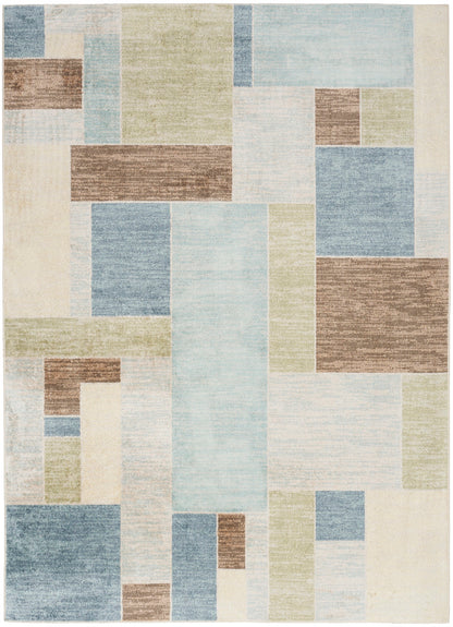 Nourison Astra Blue, Green & Multi Pet Friendly Machine Washable Rug - 5'3" x 7'