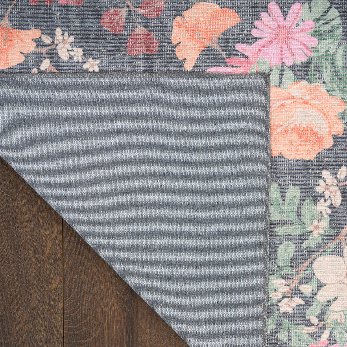 Nourison Botanical Charcoal & Multicolor Machine Washable Rug - Corner