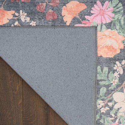 Nourison Botanical Charcoal & Multicolor Machine Washable Rug - Corner