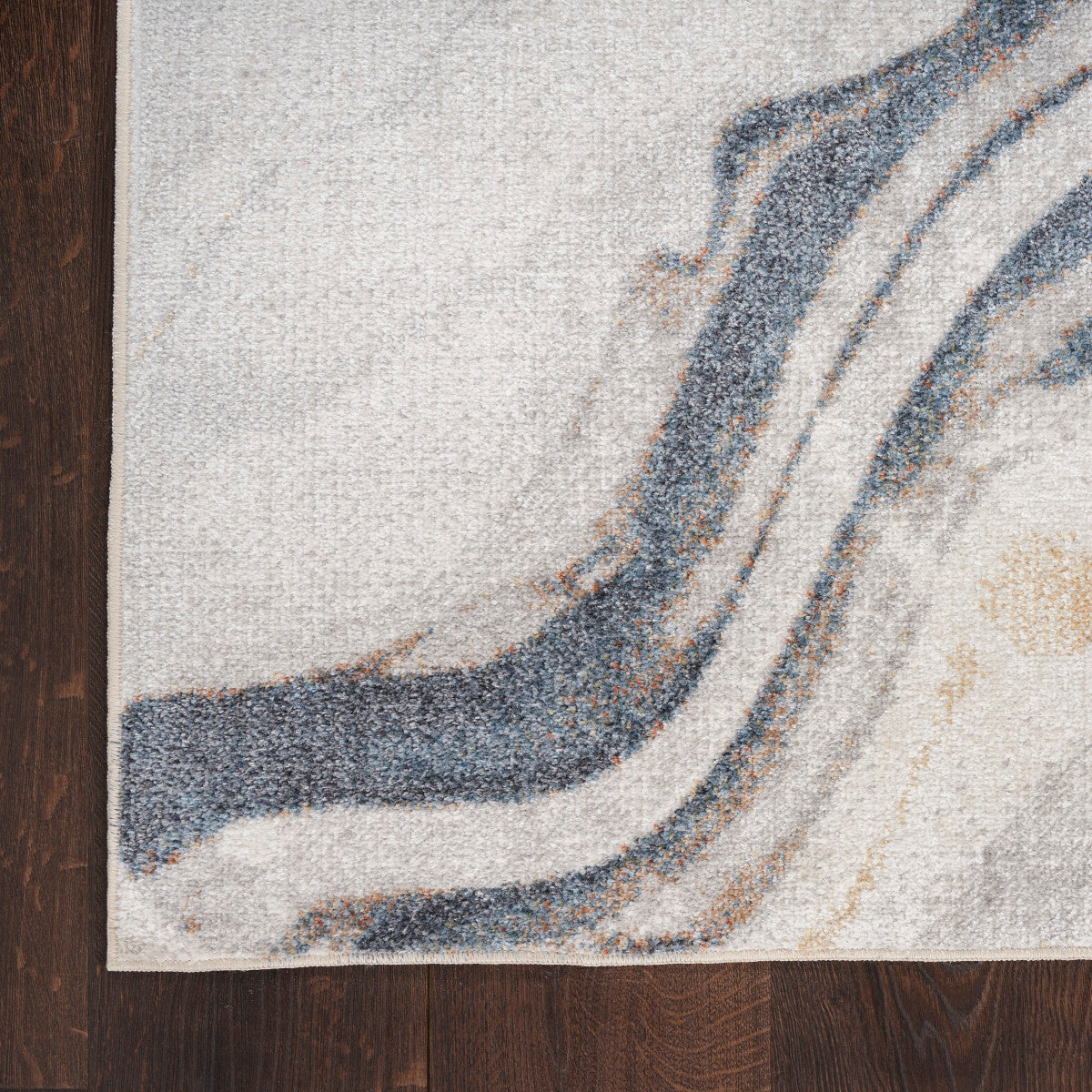 Nourison Astra Ivory & Blue Pet Friendly Machine Washable Rug - Corner