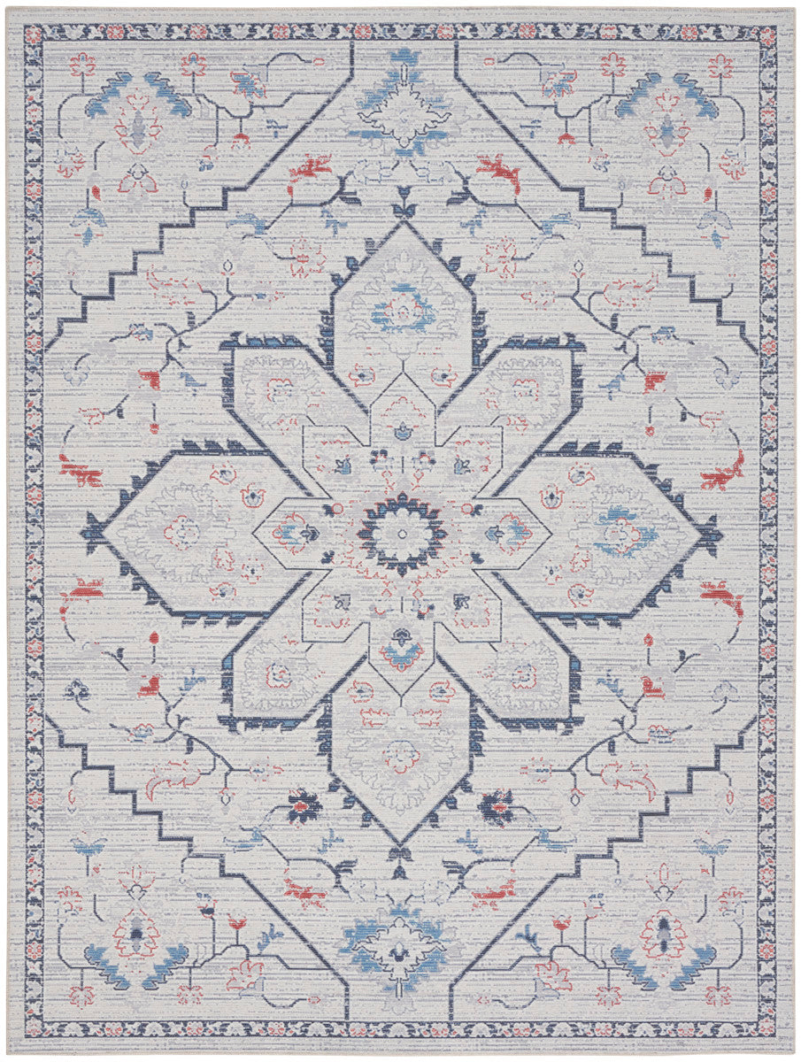 Nourison New Concept Ivory & Blue Machine Washable Rug - 9'2" x 12'