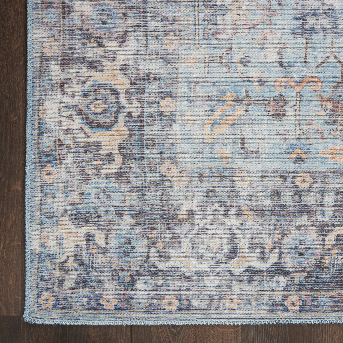 Nourison New Concept Light Grey & Blue Machine Washable Rug - Corner