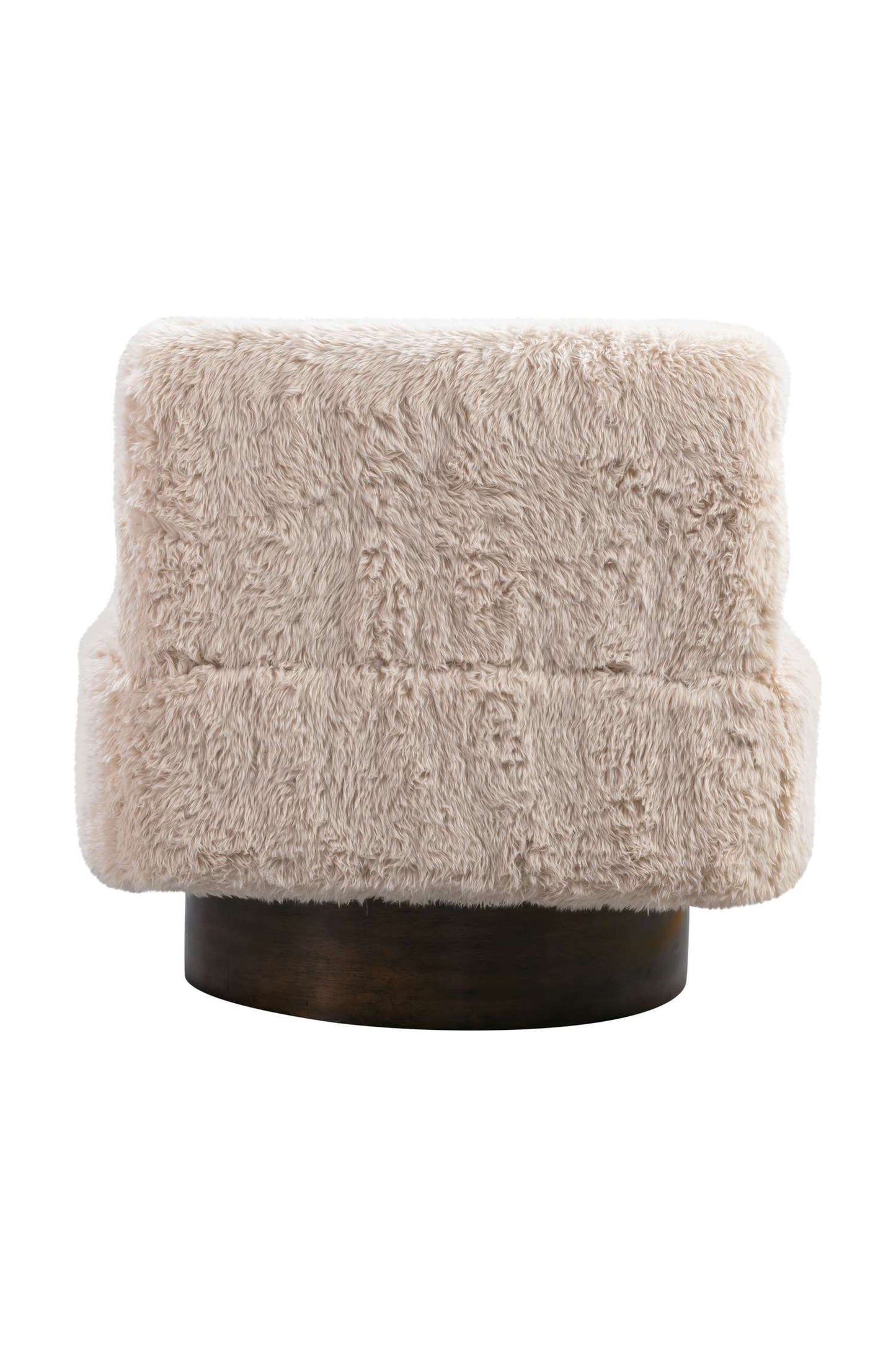Amaya 29" Sandy Beige Faux Fur Swivel Accent Chair with Oak Brown Wood Ring Base - Additional