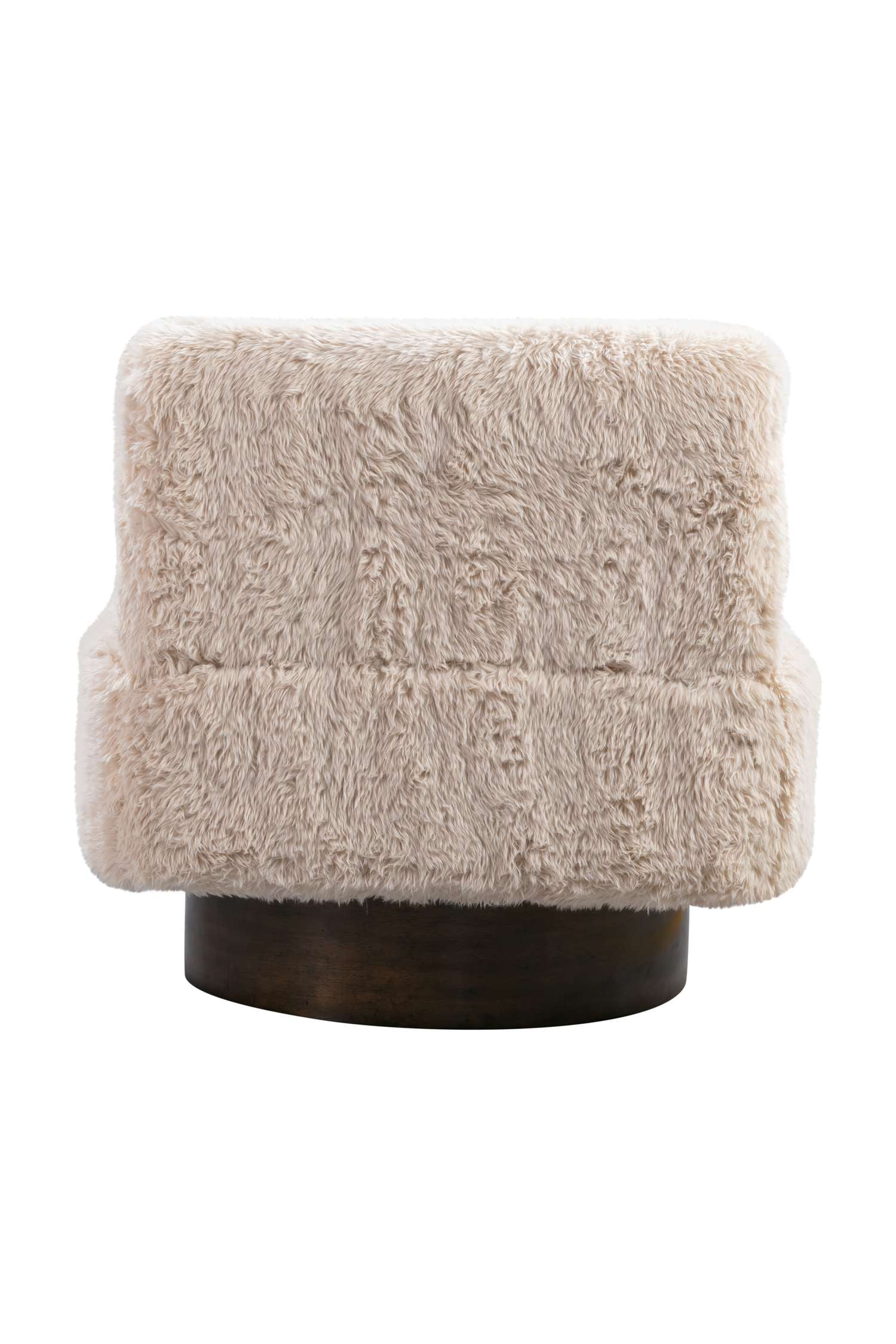 Amaya 29" Sandy Beige Faux Fur Swivel Accent Chair with Oak Brown Wood Ring Base - Additional