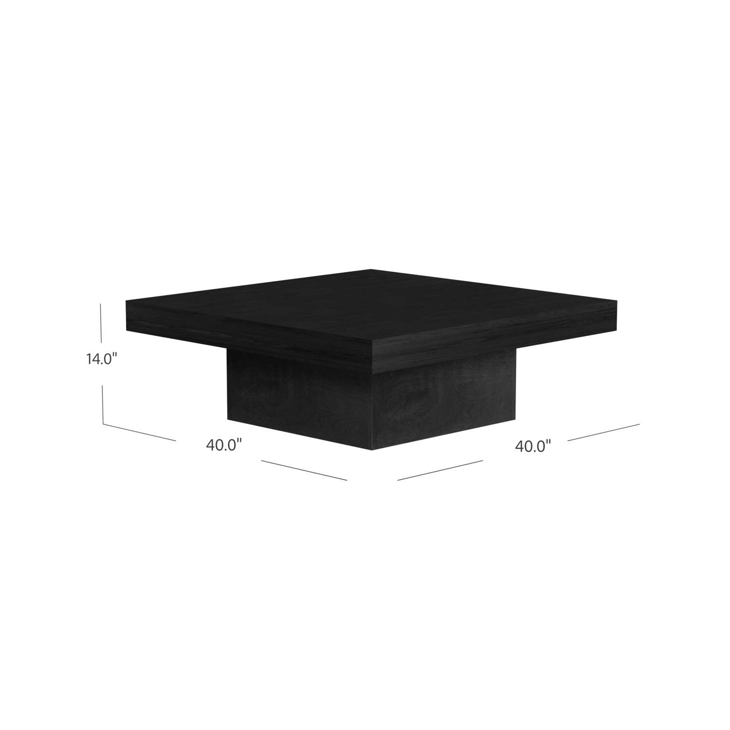 Padula 14" Matte Black Coffee Table with Mango Veneers - Dimensional