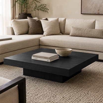 Padula 14" Matte Black Coffee Table with Mango Veneers - Main