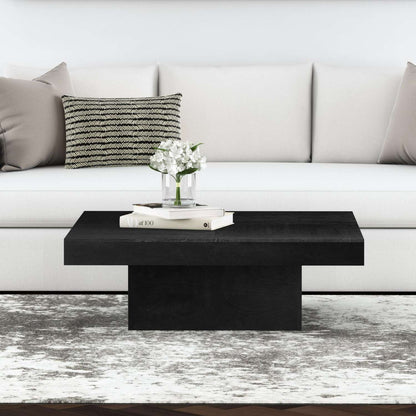 Padula 14" Matte Black Coffee Table with Mango Veneers - Room Scene