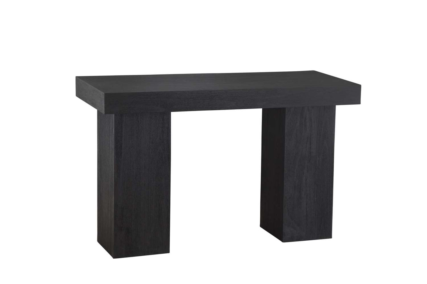 Padula 30" Matte Black Console Table with Mango Veneer and Double Pillar Base - Angle