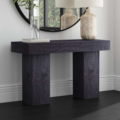Padula 30" Matte Black Console Table with Mango Veneer and Double Pillar Base - Room Scene