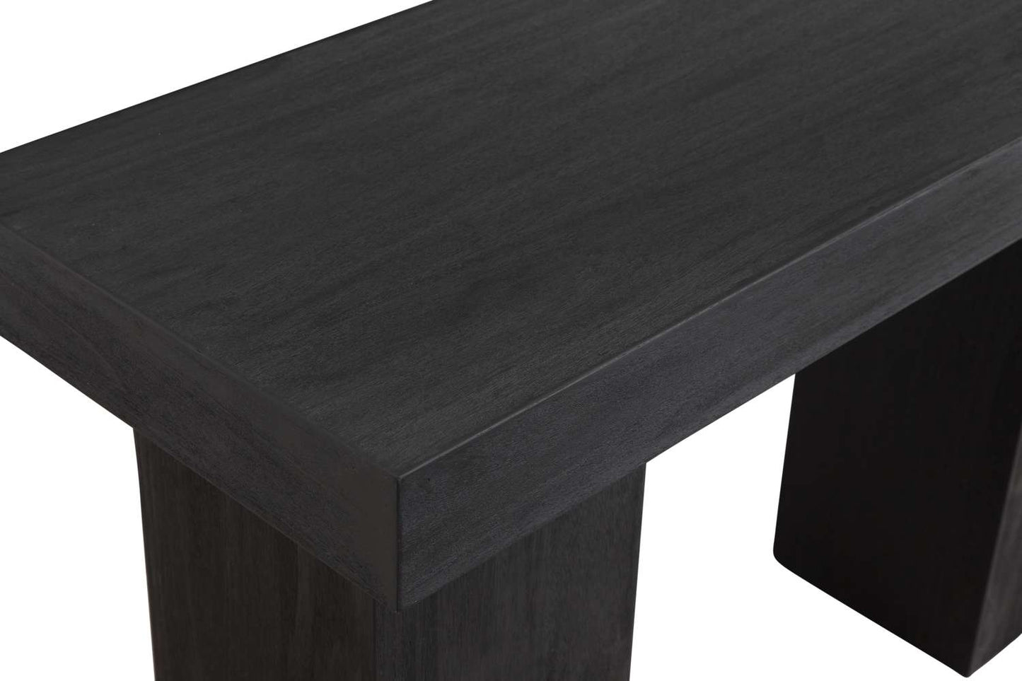 Padula 30" Matte Black Console Table with Mango Veneer and Double Pillar Base - Detail