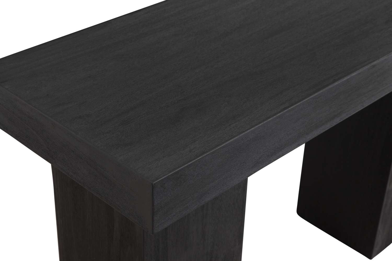 Padula 30" Matte Black Console Table with Mango Veneer and Double Pillar Base - Detail