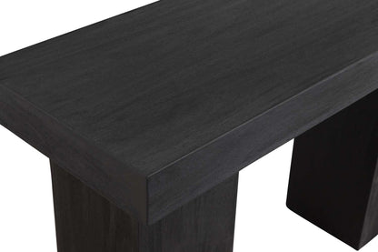Padula 30" Matte Black Console Table with Mango Veneer and Double Pillar Base - Detail
