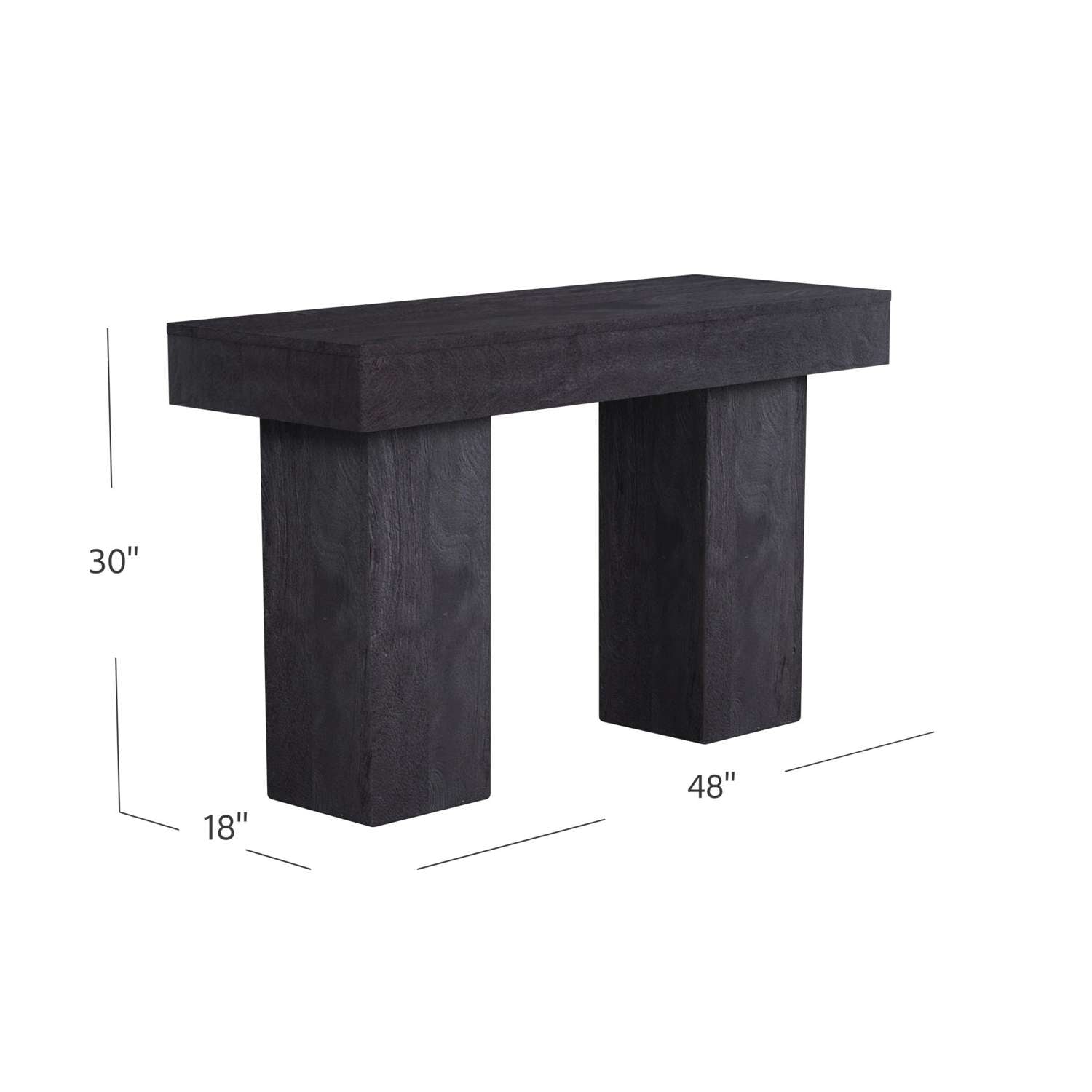 Padula 30" Matte Black Console Table with Mango Veneer and Double Pillar Base - Dimensional