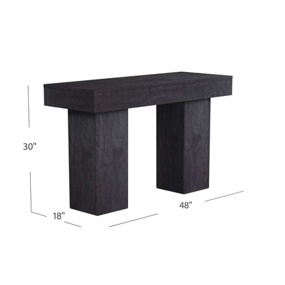 Padula 30" Matte Black Console Table with Mango Veneer and Double Pillar Base - Dimensional