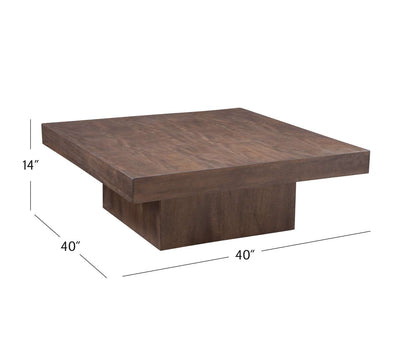 Padula 14" Modern Brown Oak Coffee Table with solid wood and Mango Veneers - Dimensional