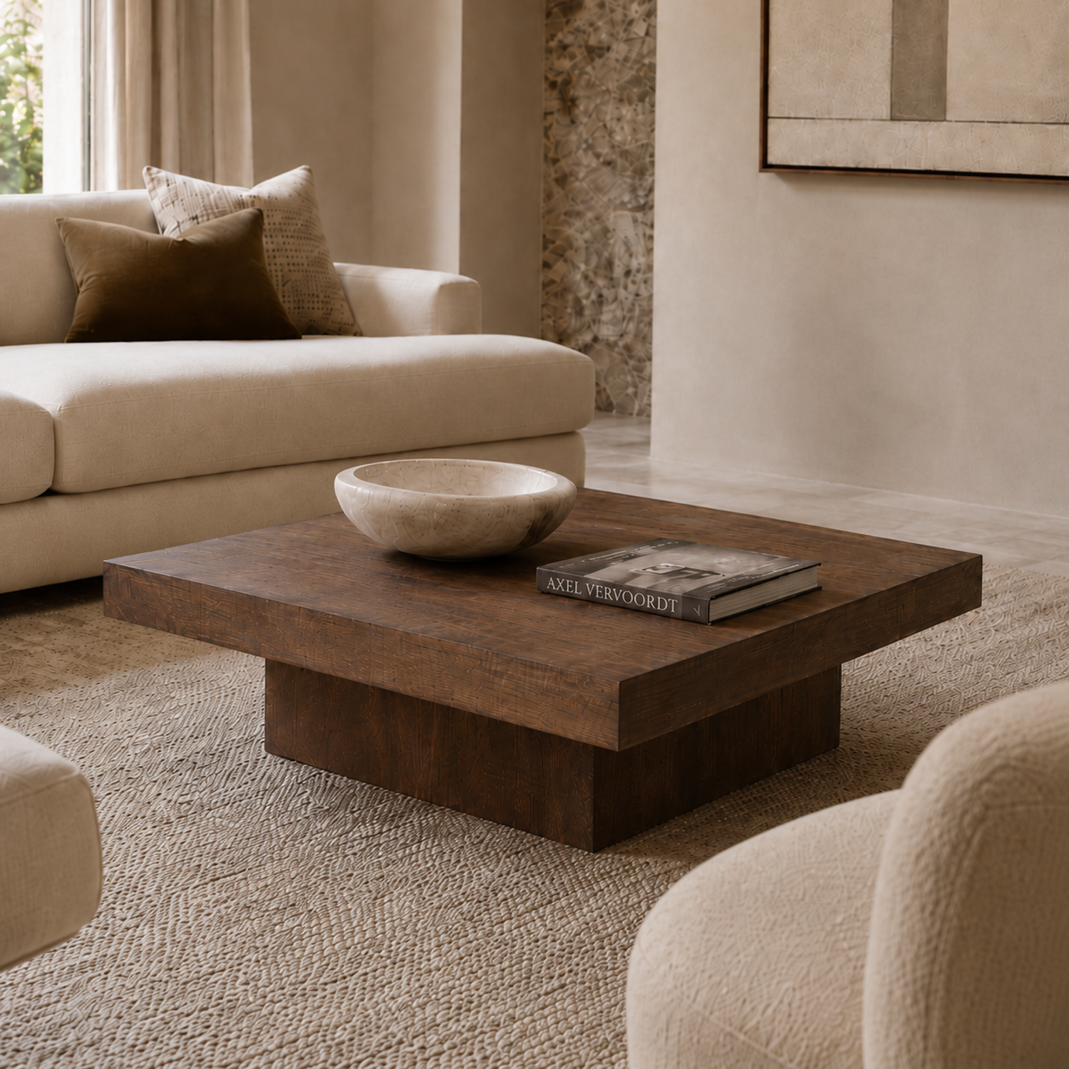 Padula 14" Modern Brown Oak Coffee Table with solid wood and Mango Veneers - Main