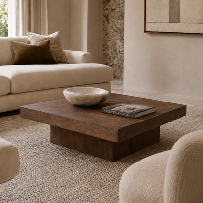 Padula 14" Modern Brown Oak Coffee Table with solid wood and Mango Veneers - Main