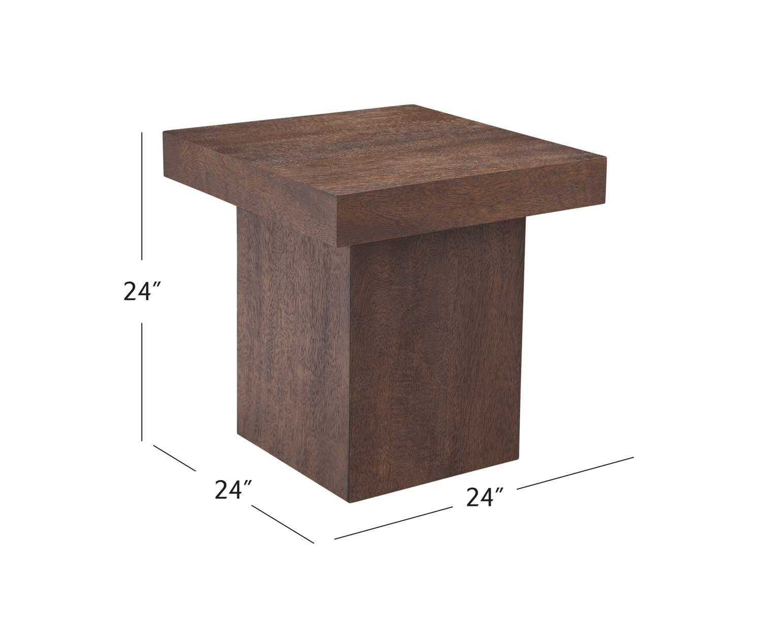 Padula 24" Modern Large End Table Mango Veneers and Rectangular Top - Dimensional