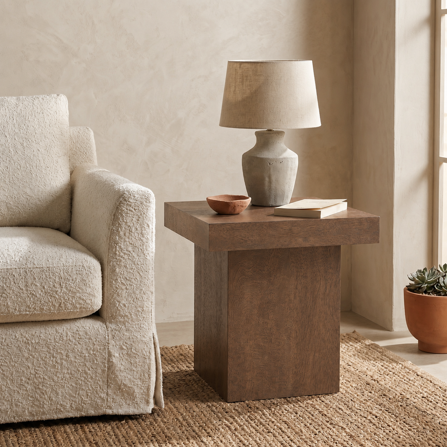 Padula 24" Modern Large End Table Mango Veneers and Rectangular Top - Enhanced