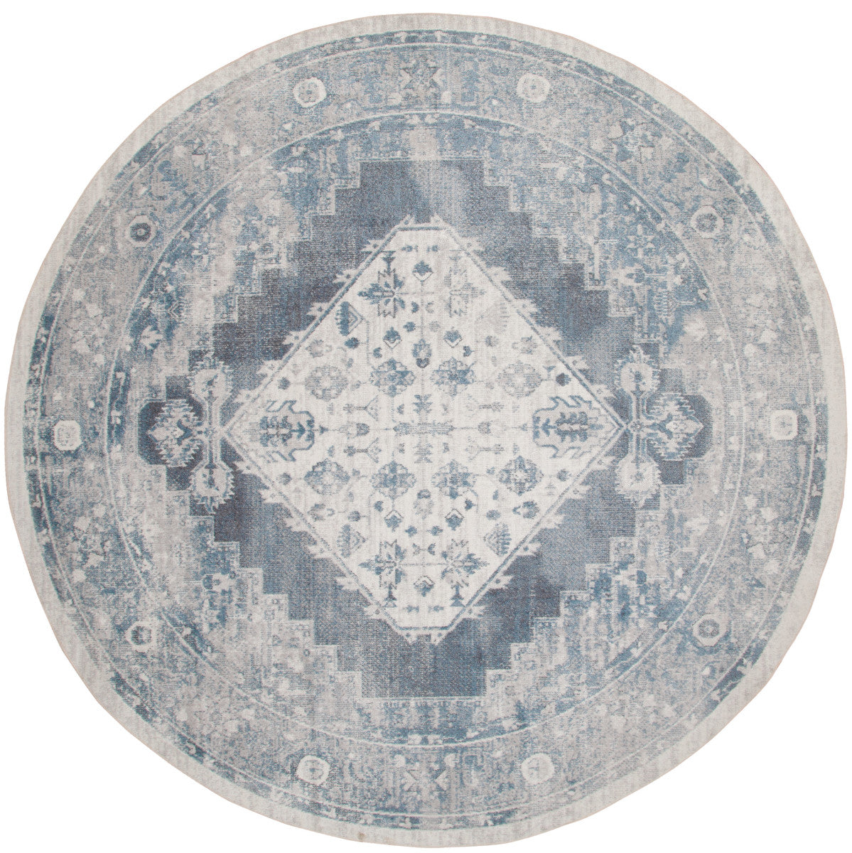 Nourison Astra Blue & Ivory Pet Friendly Machine Washable Rug - 4' Round