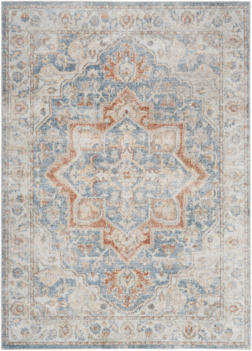 Nourison Astra Denim & Multicolor Pet Friendly Machine Washable Rug - 6'7" x 9'