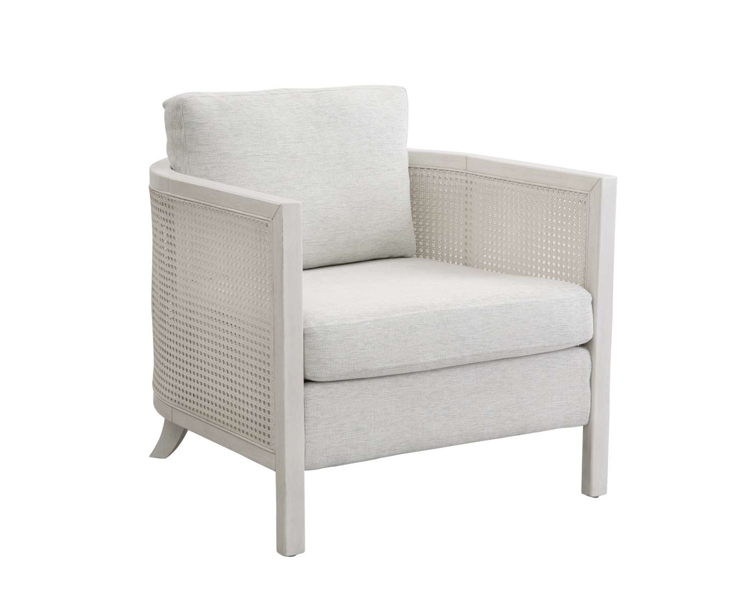 Mylo 30" Accent Chair in Solid Wood Frame with Hand-Brushed Cane and Oyster Fabric - Angle
